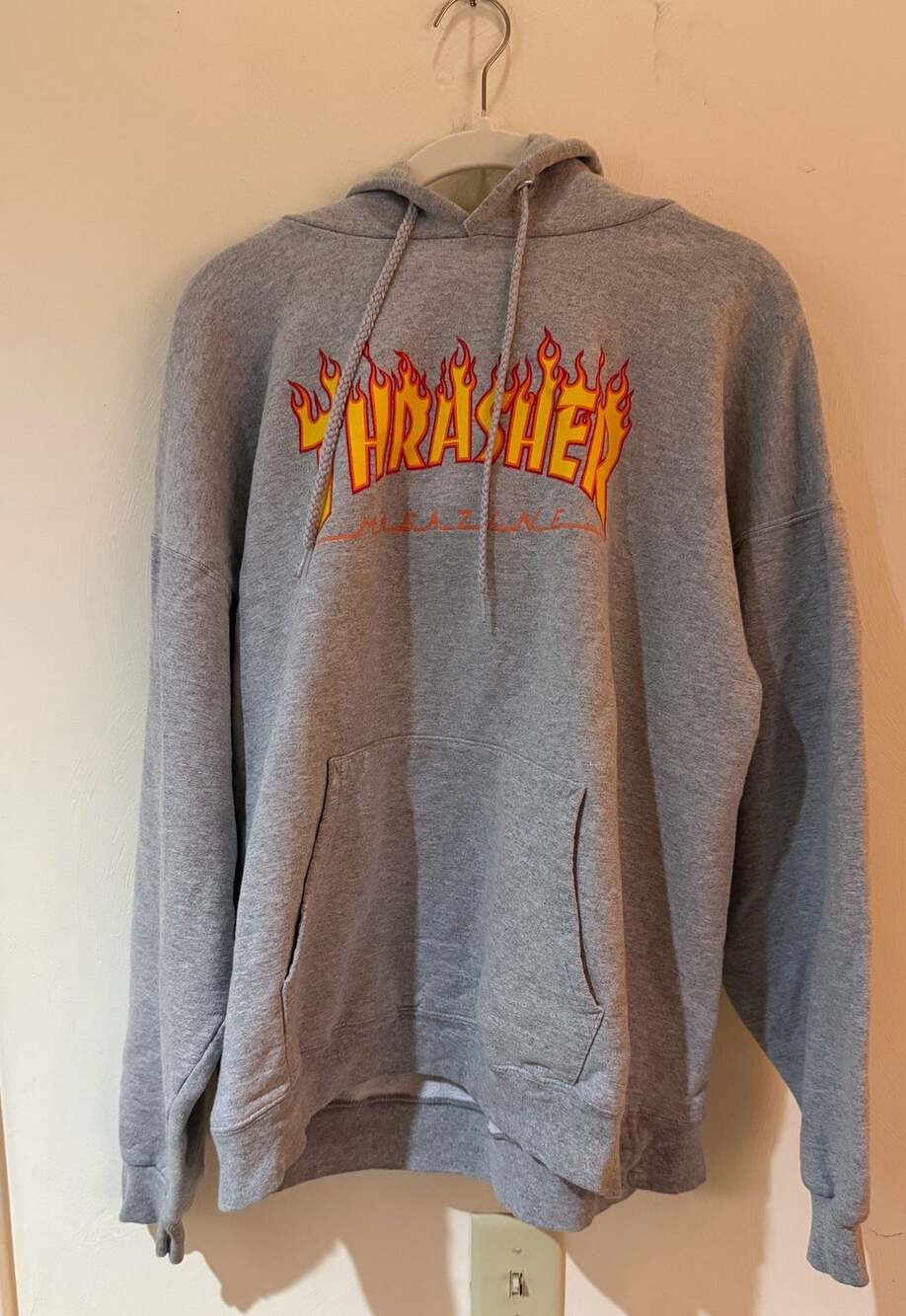 Thrasher Magazine Flame Logo Hoodie Mens Large L Gray 85/15 Skate Streetwear